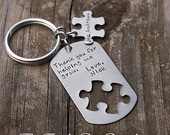 Personalized teacher gift teachers aide puzzle piece keychain Thank you for helping me grow