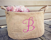 Personalized burlap storage basket tote, wedding program, teacher gift, Easter birthday basket