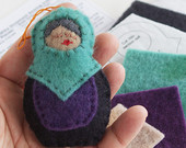 CRAFT KIT - Matryoshka Ornament - hand-dyed wool felt, wool stuffing, cotton embroidery floss - turquoise/purple combo