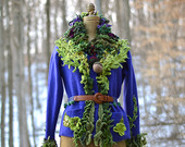 Wool SWEATER Jacket with felted acorns and leaves. Earthy tattered woodland fantasy. Size Large. Ready to ship