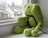 Hand Knit Bunny Rabbit Lime Green Cotton Stuffed Toy