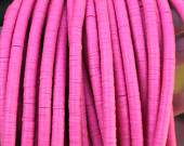 Pink African Vinyl Record Beads / Solid Bright PINK Heishi Disc Beads / 6x.5mm / Neon Craft, Jewelry Making Supplies, Statement Necklace