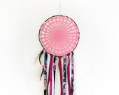 Bohemian dream catcher, crochet doily, blue, pink, large, lace dreamcatcher, wall hanging, long, beads, bedroom