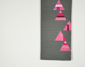 Pink Baby Quilt, Modern Quilt, Wall Hanging, Geometric, Triangle, Pink, Gray, Grey