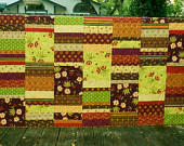 Large Twin Size Quilt Large Floral Fall Colored Bohemian Twin Size Quilt Brown Orange Purple Yellow Fall Colors Flowers Twin Blanket Quilt