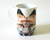 Handpainted Teacup - Coffee Mug - Red Fox - Woodland Animal - Home Kitchen Decor - Modern Porcelain Tea Ware - Original Wildlife Painting