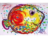 POSTCARD List No: 19. FISH. Original watercolor on Paper. Standart Postcard Painting measures 10 x 15 cm / about 3.9" x 5.9" inch