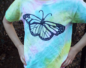 Butterfly Shirt Girl- Butterfly Tshirt- Pastel Butterfly- Girls Butterfly Birthday Gift- Pastel Girls Shirt- Tie Dye Girls, Kids Small (6-8)