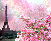 Paris Photography, Dreamy Pink Eiffel Tower Wall Decor, Paris Spring Eiffel Tower Photo, Paris Pink Wall Art, Paris Fine Art Photos 5" x 7"
