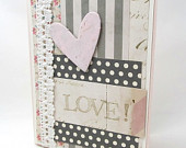 Valentine's Day Card - Valentine Collage - Love Card - Pink Heart - Pink and Grey - Blank Card - Shabby Chic - Vintage Paper - White Lace