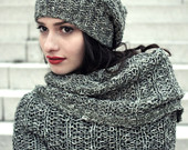 winter set / hat and scarf set / birthday gift / woman shawl and hat / grey green / olive