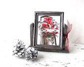 Antique Rustic Picture Frame. Art Deco Wood Swing Frame. Painted Antique Pewter. Rustic Farmhouse. HOliday Gift