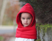 Red Hooded Scarf, Girl's Fleece Hat and Scarf, Valentine's Day Scarf