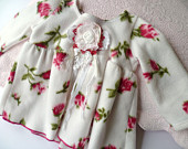 Shabby Bohemian Dress. Cottage Rose Fleece Girls Dress. Altered Winter Fashion. Valentine's Day. Tattered Vintage Ribbons, Crochet,Rosette.