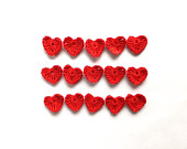 Crocheted hearts applique, red hearts - Valentines day embellishments, scrapbooking, wedding favors, decorations /set of 15/