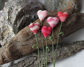 Five pink Flower hearts, Wedding Decoration, valentine gift, book-marker, crochet art