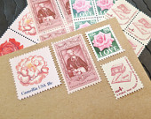Pink .. LOVE .. UNused US Vintage Postage Stamps  .. post 5 letters