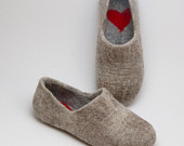 Felted Warmest Love Clogs - Felt organic merino wool neutral beige grey - felted slippers - handmade slippers valentines day gift