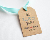 Let Love Grow Kraft Brown Small Label Tags - Custom Wedding Favor & Gift Tags - Choice of Colors
