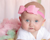 Children's Headband Pink Felt Bow on Soft Elastic Headband Extra Large Felt Bow Headband - baby to adult headband