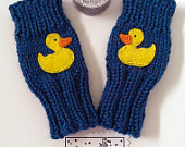 Cute Toddlers Fingerless Gloves, Yellow Ducky, Ocean Blue, Sweet, Small Cute Kids
