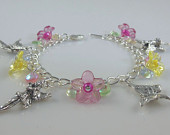 Girls Fairy Charm Bracelet in Pink and Yellow   --  Bonnie  --