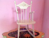 70s wood rocking chair children kids toy dollhouse miniature furniture shabby cottage chic white lacquer