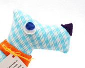 Gingham Scotty Dog Baby Plush Toy Handmade Stuffed Animal Blue Orange