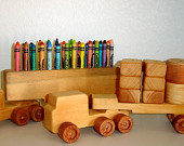 Toy truck, wooden toy truck, semi truck, Crayon holder, toy crayon holder, truck and trailer, Childs gift, toy car, wooden car, toy blocks