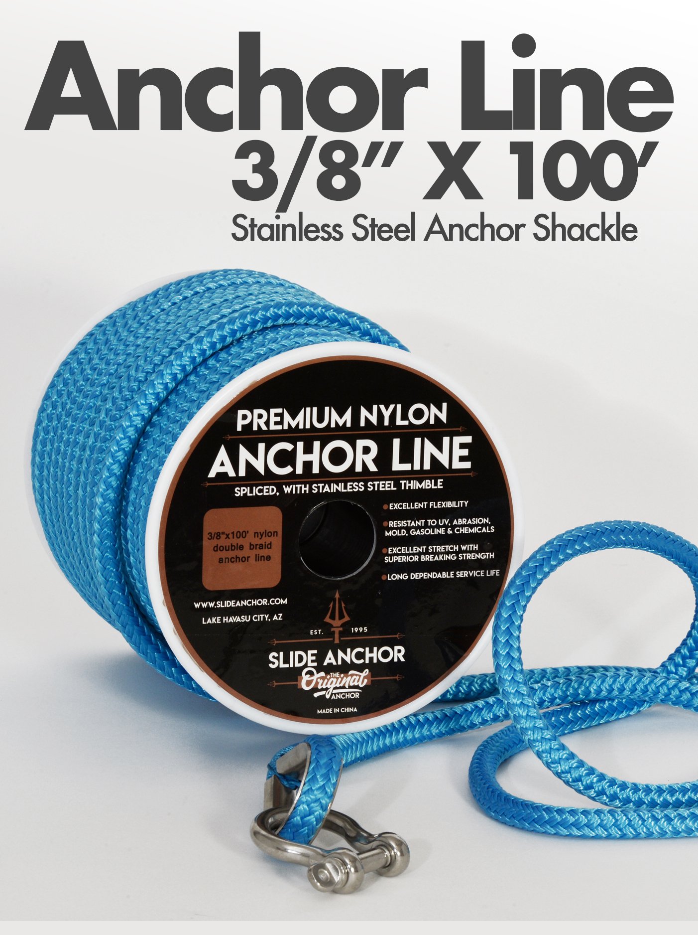 3/8 Premium Braided Nylon Anchor Line - 100 ft. (Includes
