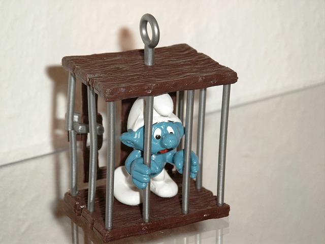 Blue man in prison, probably not for murdering a civilian.