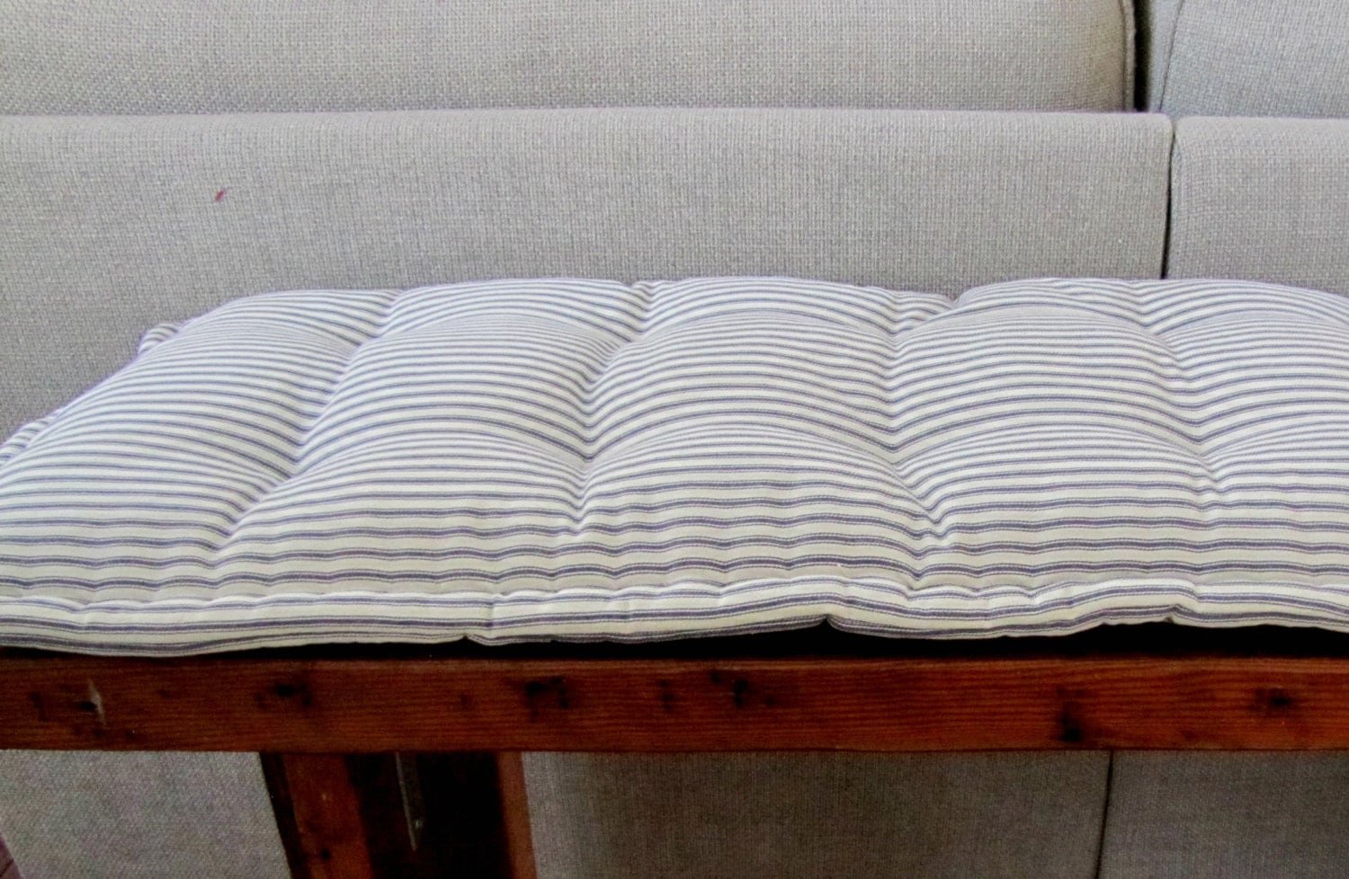 Grateful Home — Custom Bench Pad made with Gray Ticking Stripe Fabric,  Custom Sized French Mattress Cushion