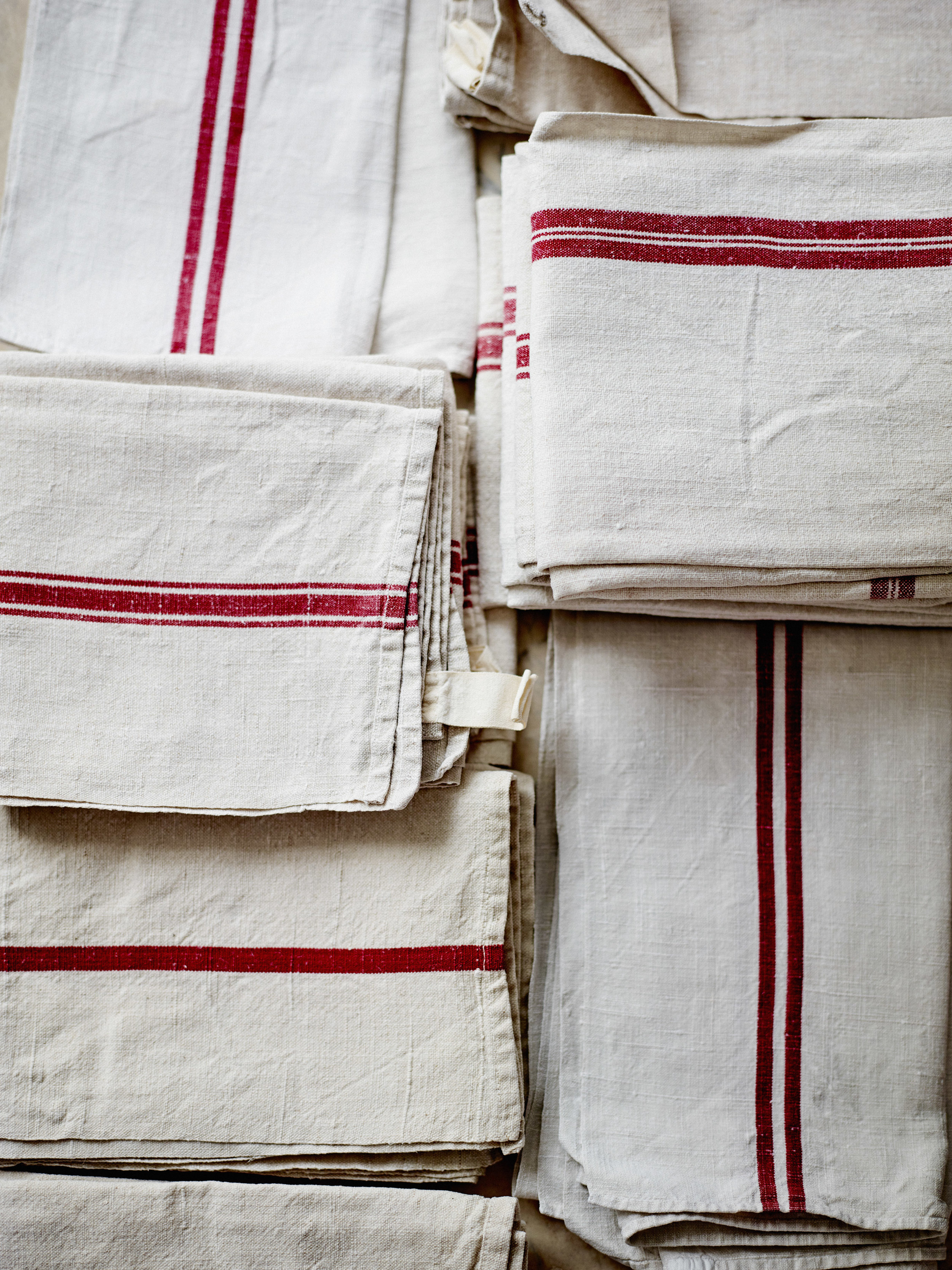 Vintage French Linen Towel Kitchen Tea Dish Metis Torchon Red Stripe Monogram 