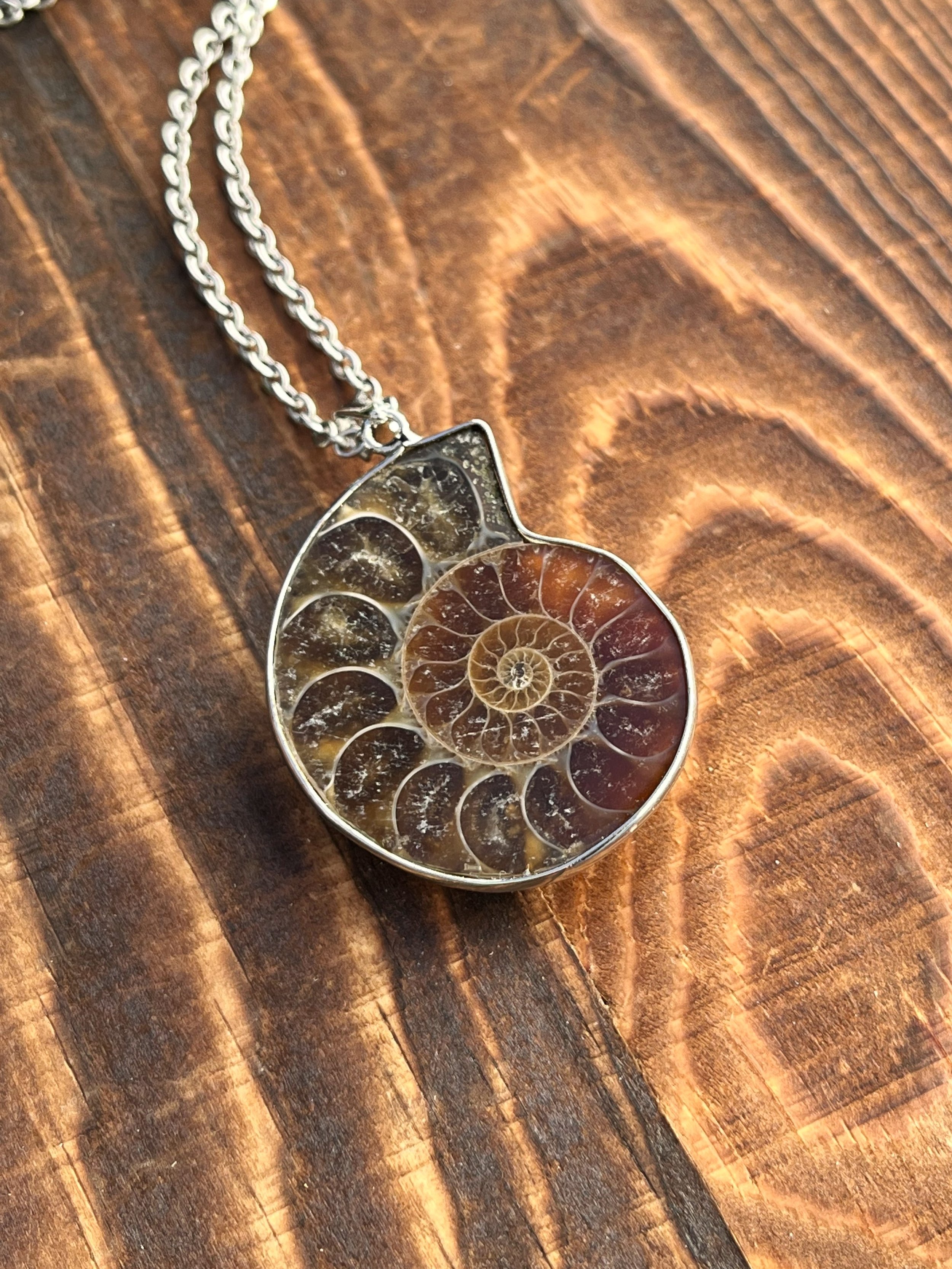 UK Made Geology Paleontology Fossil Ammonite Pewter Charm Pendant Necklace