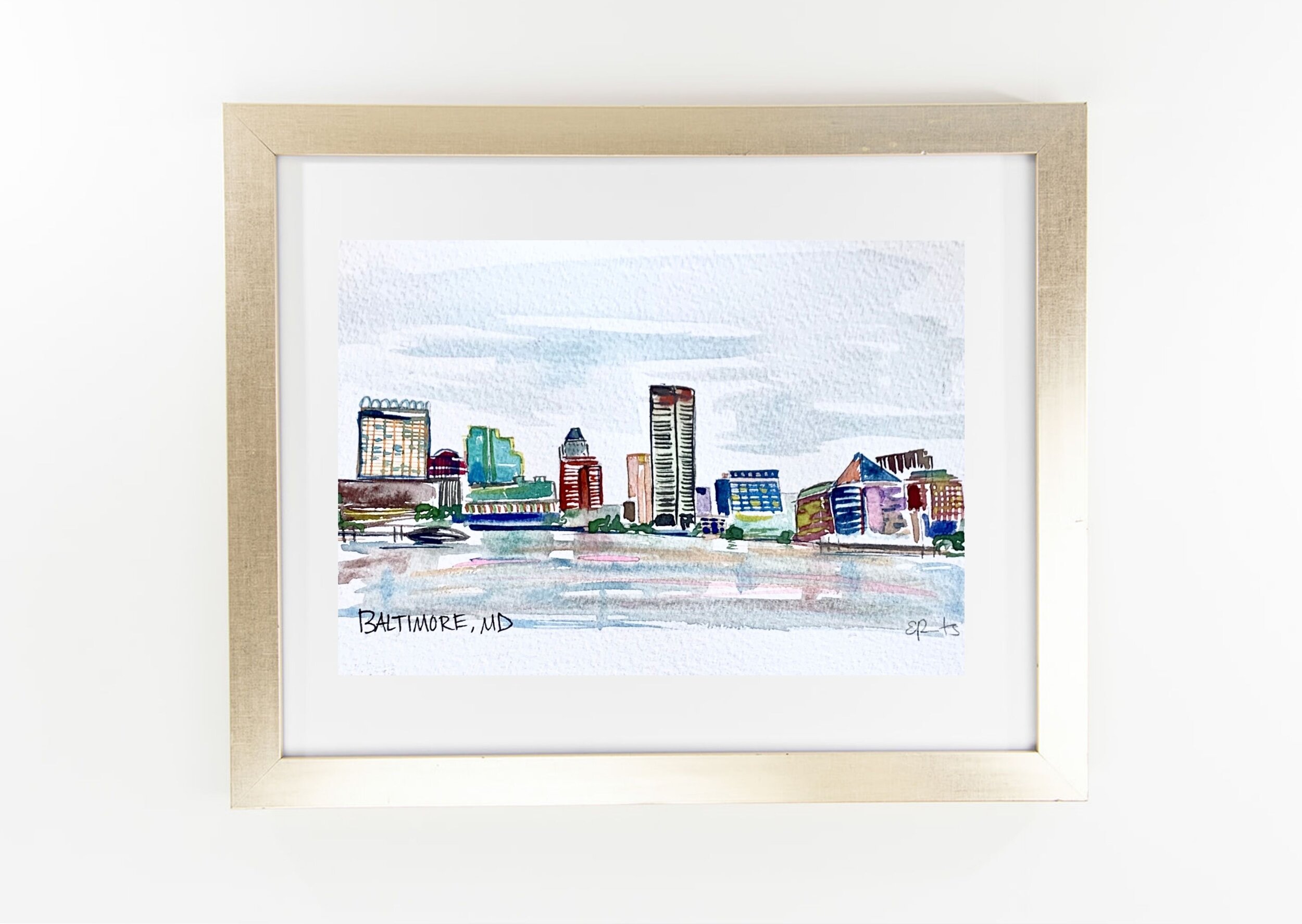 Digital Instant Download Skyline Cityscape Watercolor Print Baltimore   11 x 14 print