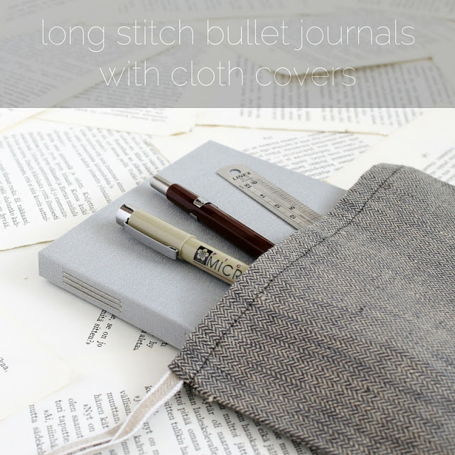 long stitch bullet journals with recycled brown pages and cloth covers - by Kaija Rantakari / paperiaarre.com