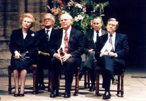 Michael Novak with Lady Thatcher and others at Westminster Abbey.