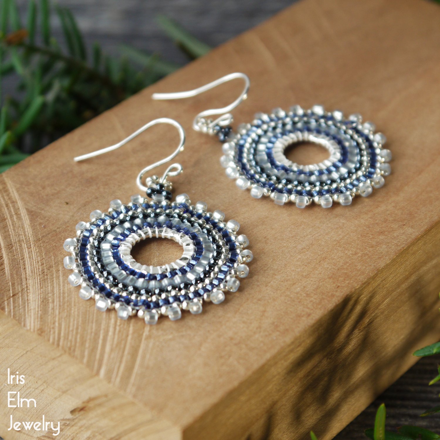 Blue Glass Seed Bead Hoop Earrings - Iris Elm Jewelry