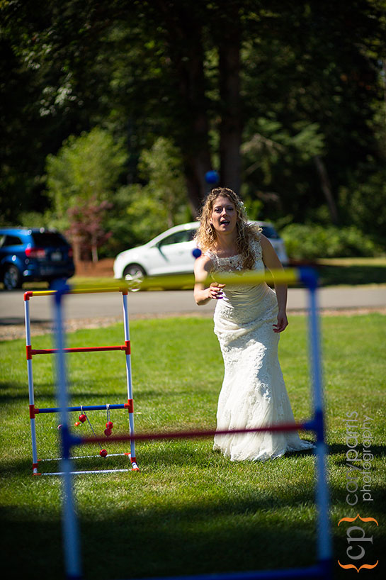 bride playing yard games