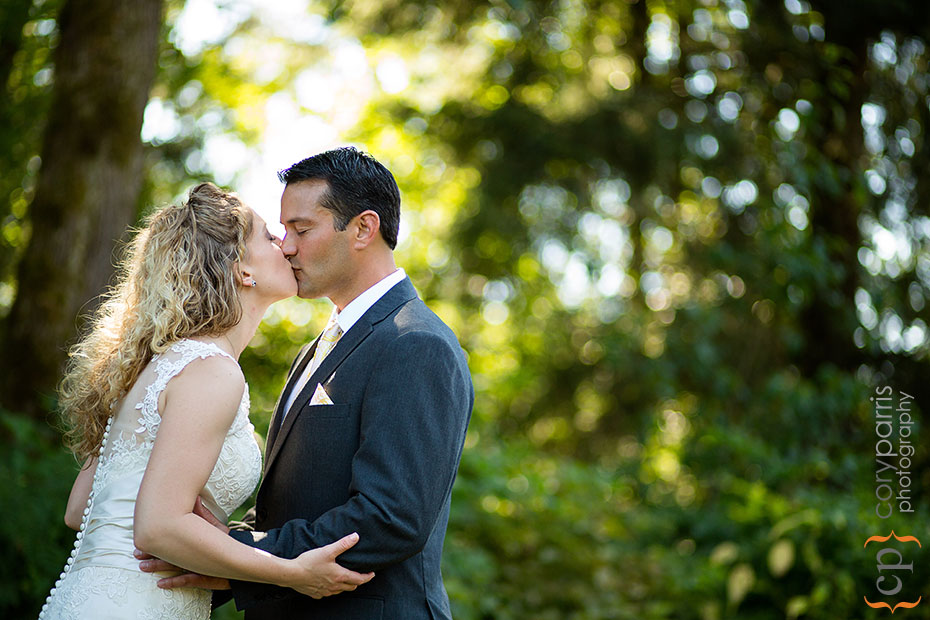 wedding portrait with evergreen trees seattle
