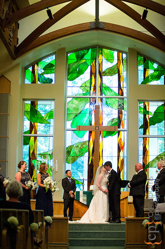 beautiful interior of the Bothell United Methodist Church during a wedding ceremony