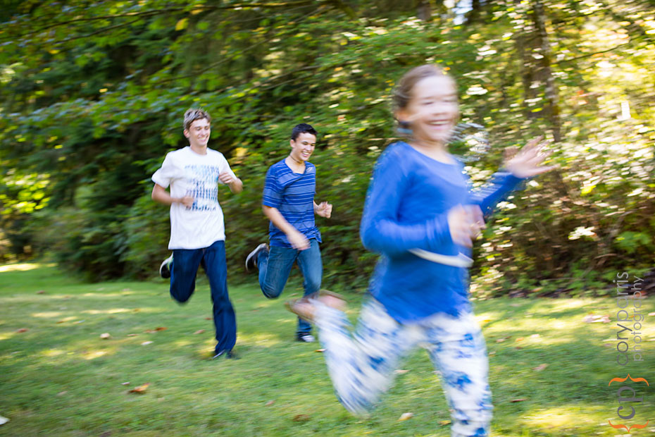 three kids running