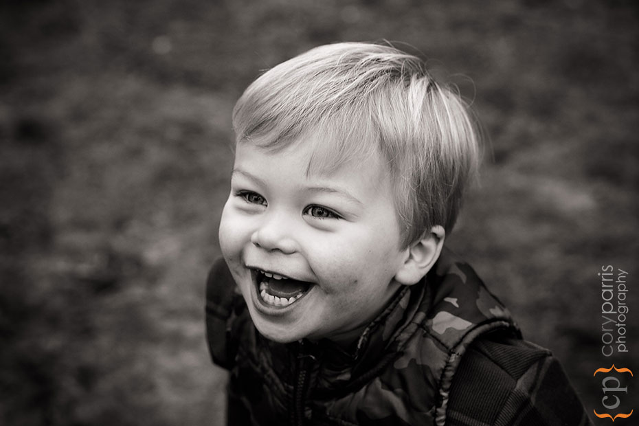 Little boy smiling in b&w