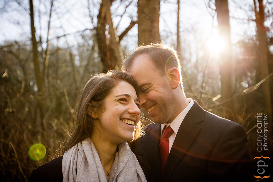 cute couple portrait with sunflare