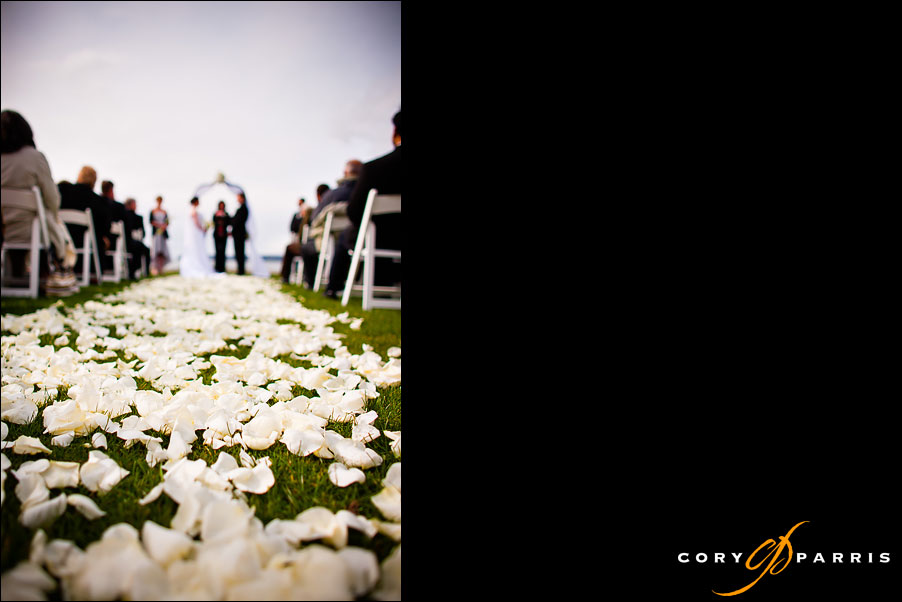 wedding rose petal carpet on the grass at Semiahmoo