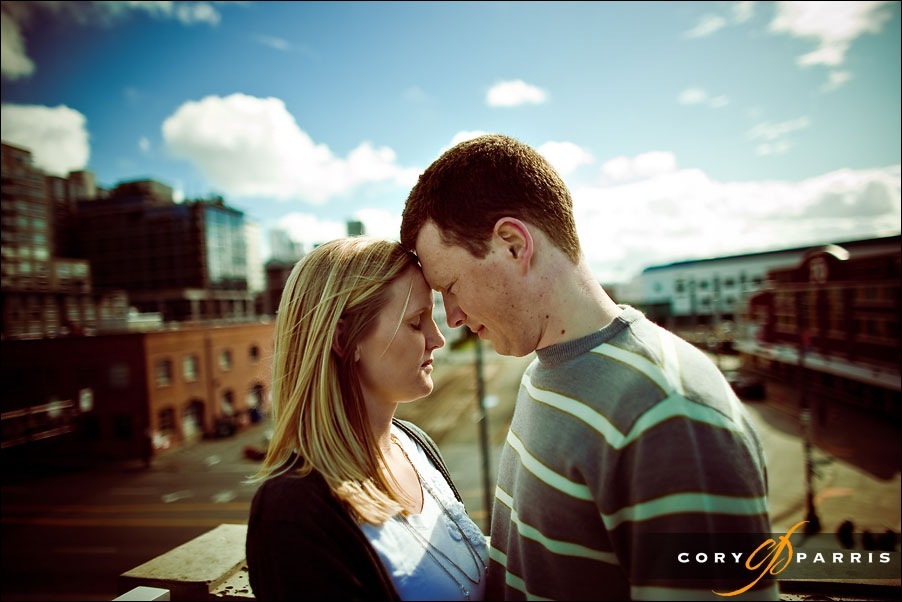 engagement portrait of a couple at olympic sculpture park by seattle wedding photographer