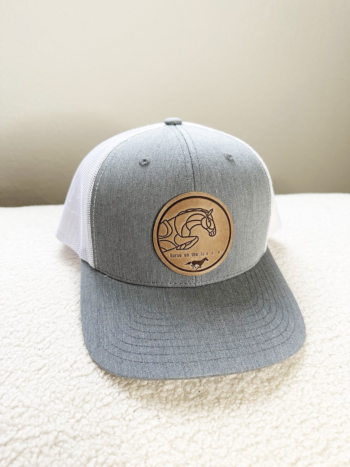 Leather Patch Baseball Cap Heather Grey — horse on the loo s e 