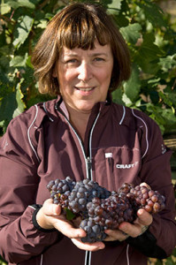 Okanagan Crush Pad co-owner Christine Coletta holds grapes from Switchback Vineyar