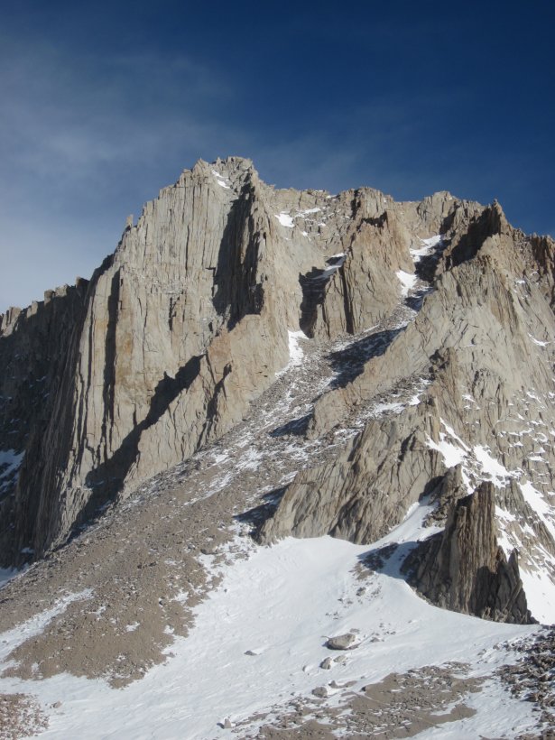 mt russell from the pass. fishhook arete is the prominant curving ridge ending on the summit