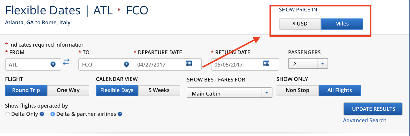 Image from my Delta Skymiles account. Dates shown are April 2017.